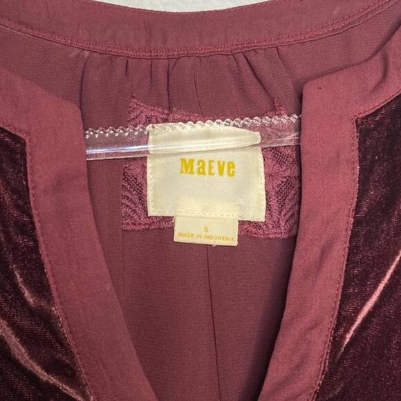 Anthropologie Maeve Burgundy Maroon Velvet Mini Dress Small Short Sleeve Casual - Picture 6 of 8